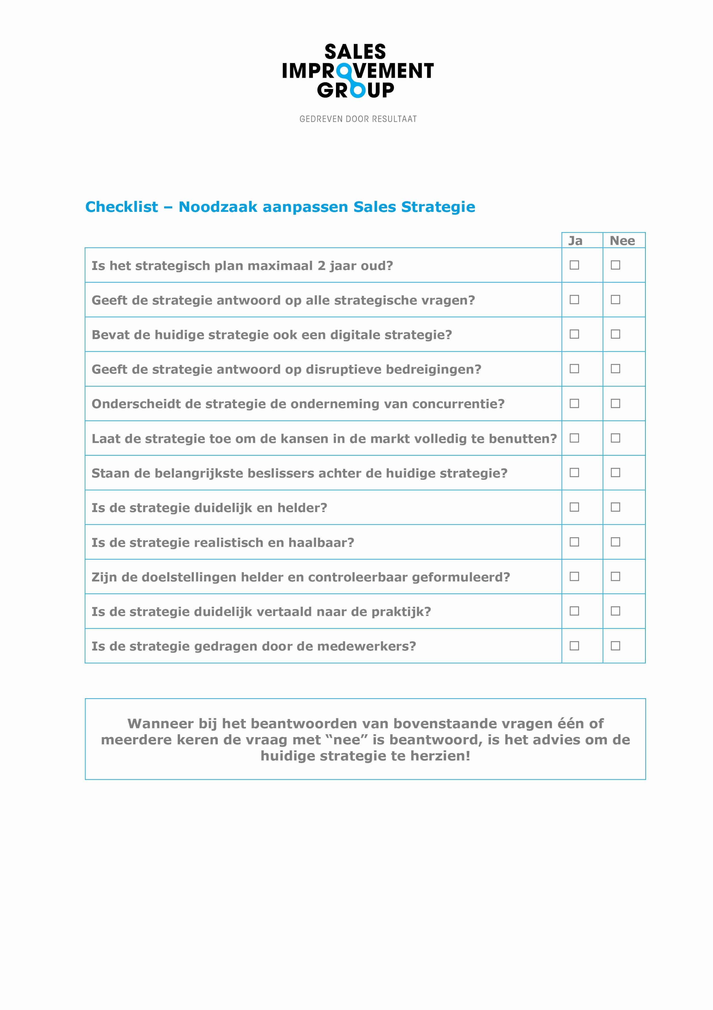 Checklist noodzaak aanpassing sales strategie